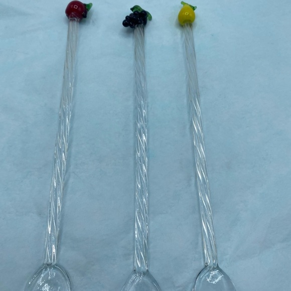 3 Stir Sticks Swizzle Glass cocktail bar decor Hand Blown Fruits - Picture 2 of 6